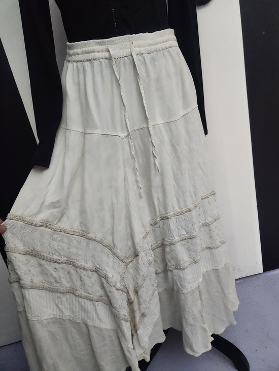 Vintage Dresses & Skirts - Boho Tiered Maxi Skirt with Lace Trim